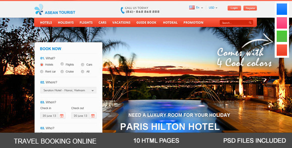 aTourist—酒店、旅游预订网站模板1066