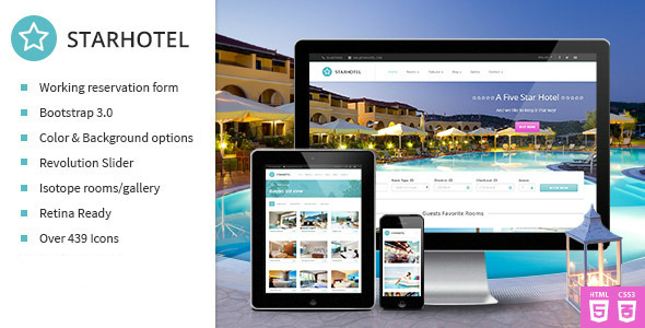 Starhotel—响应酒店预订网站模板1080
