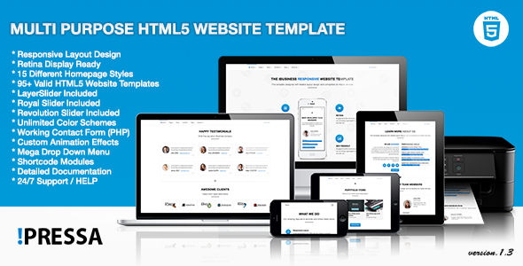 Pressa — 多用途HTML5和Css3漂亮大气蓝色企业网站模板HTML源码1083