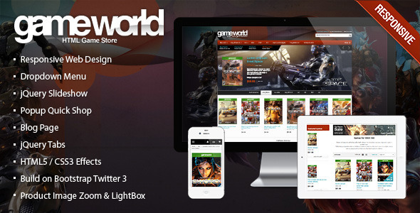GameWorld  响应式游戏娱乐商店零售网站模板881