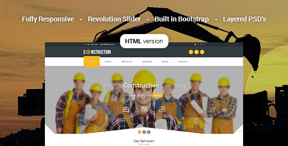 Construction - 黄色风格大气工业建筑业网站HTML模板2092