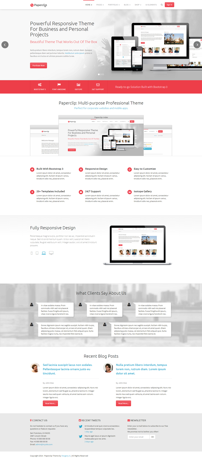 Paperclip - 红色风格Bootstrap模板|移动应用程序|博客|购物|公司2167