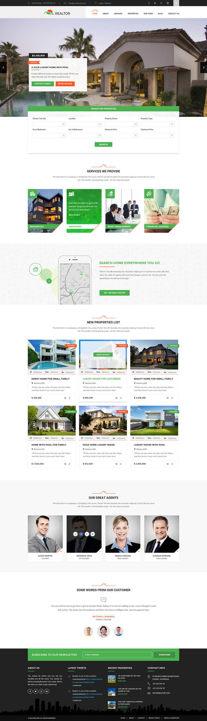 Realtor - 绿色大气房产中介网站 租房售房 HTML模板 手机网站2363