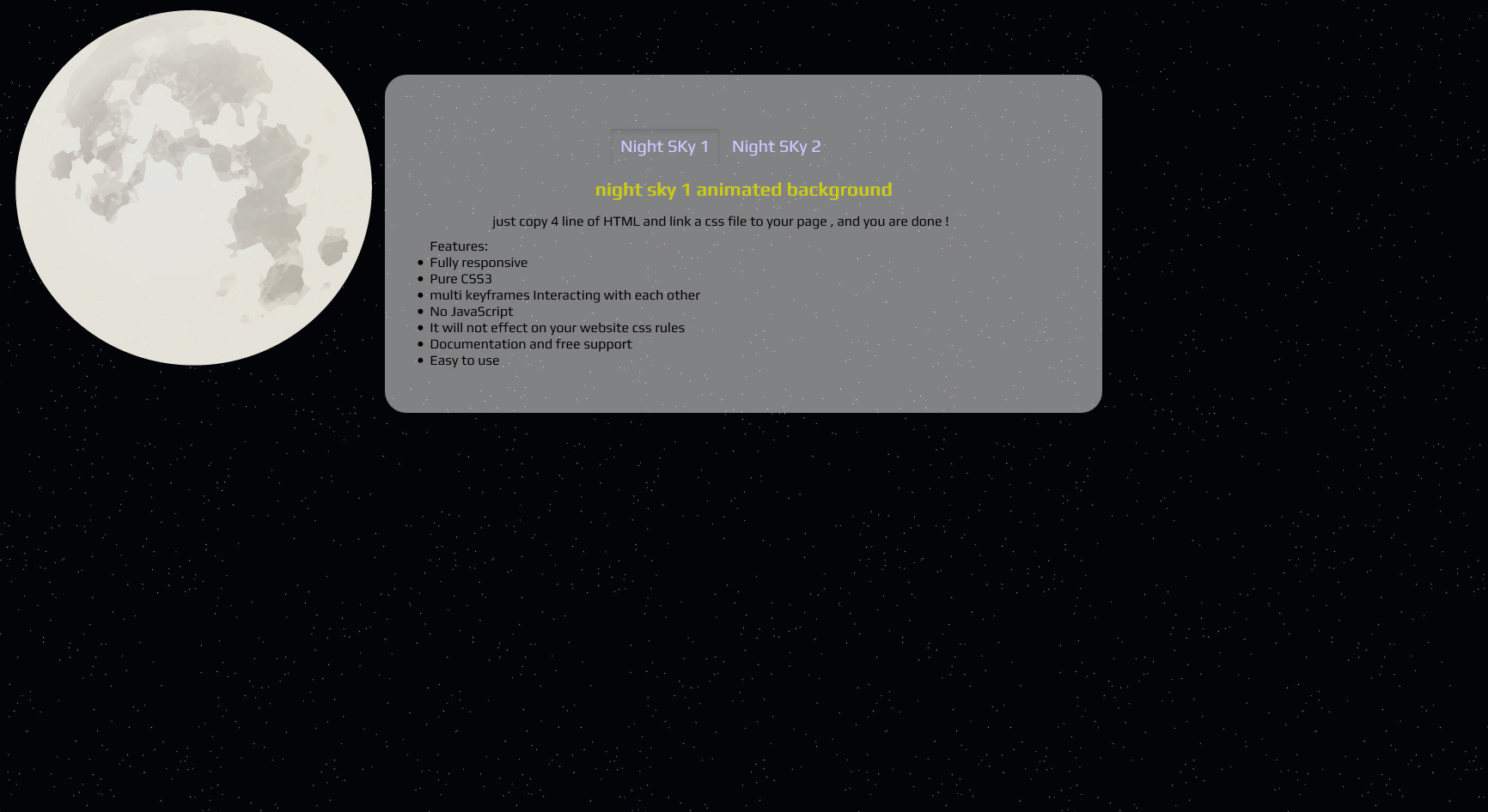 两个夜晚天空月亮动画背景特效CSS3动画背景2494