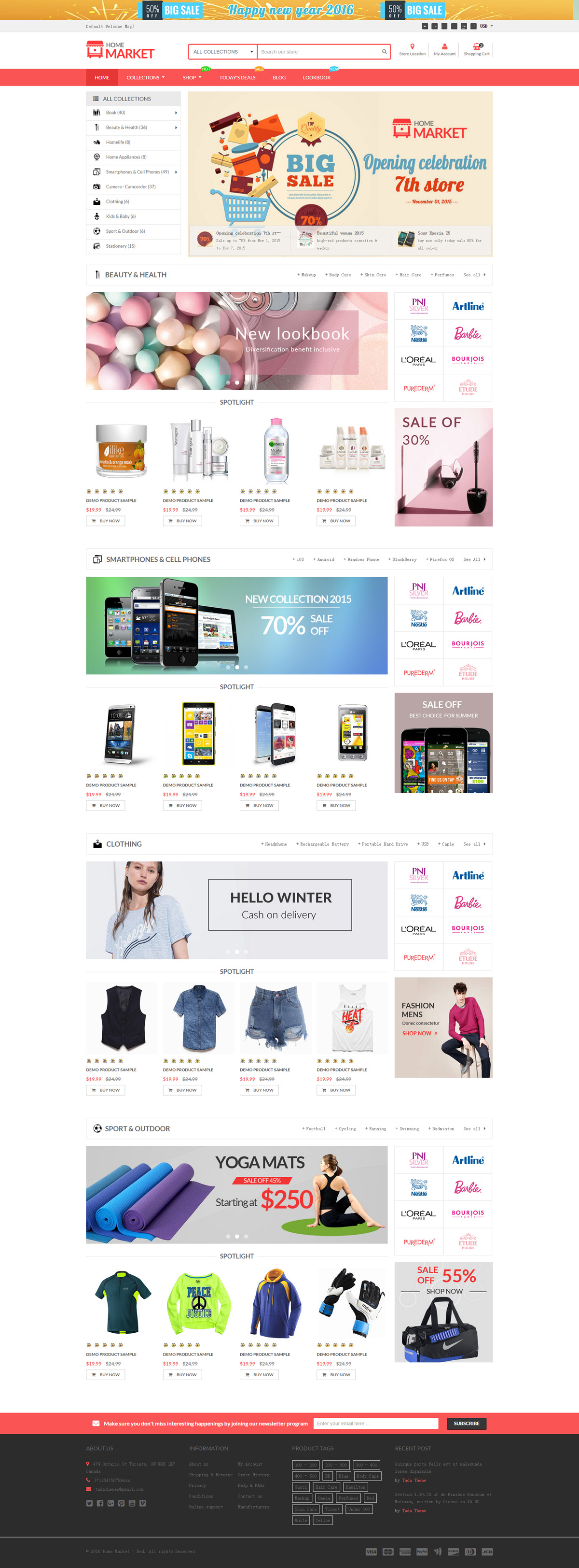 大型购物商城HTML5模板框架_5套首页响应式电商HTML模板 - Home Market4118