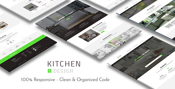 绿黑风格HTML响应室内设计模板_设计作品展示HTML5模板 - Kitchen4159