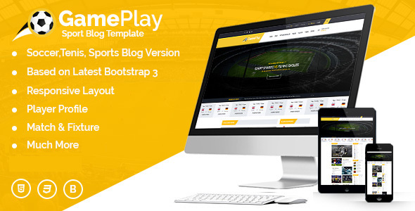 体育网站HTML框架Bootstrap足球运动博客资讯HTML模板 - Gameplay4269