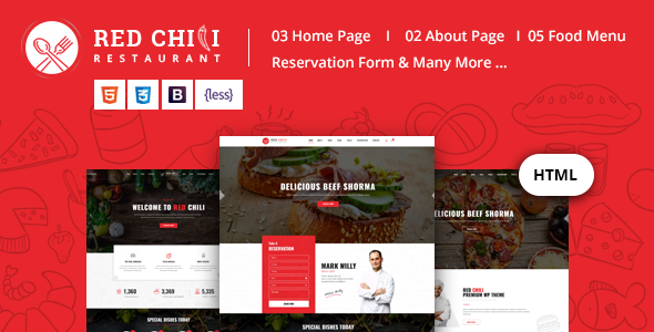 18种色调餐厅饮食行业HTML5模板_美食类网站UI框架 - Red Chili4229