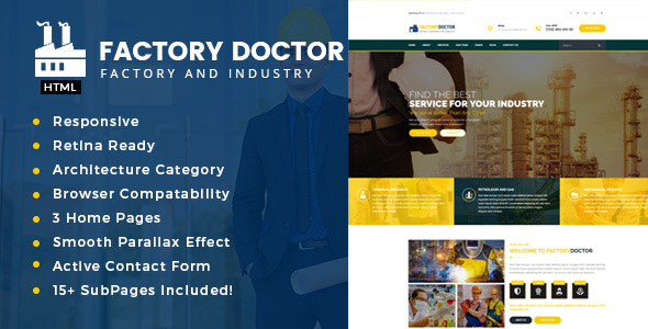 Bootstrap框架开发的工业制造业大型企业门户网站HTML模板框架 - Factory Doctor4237