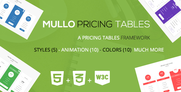 Mullo - HTML5&Css3动画价格表框架_5种风格10种颜色定价表HTML4464