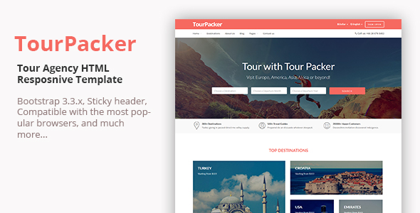 旅行社HTML模板 响应旅游景点在线订购网站- Tour Packer3307