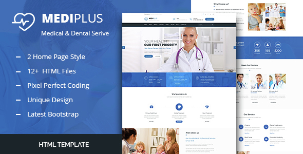响应式医疗健康html模板 手机医疗网站模板 - Medi Plus3223