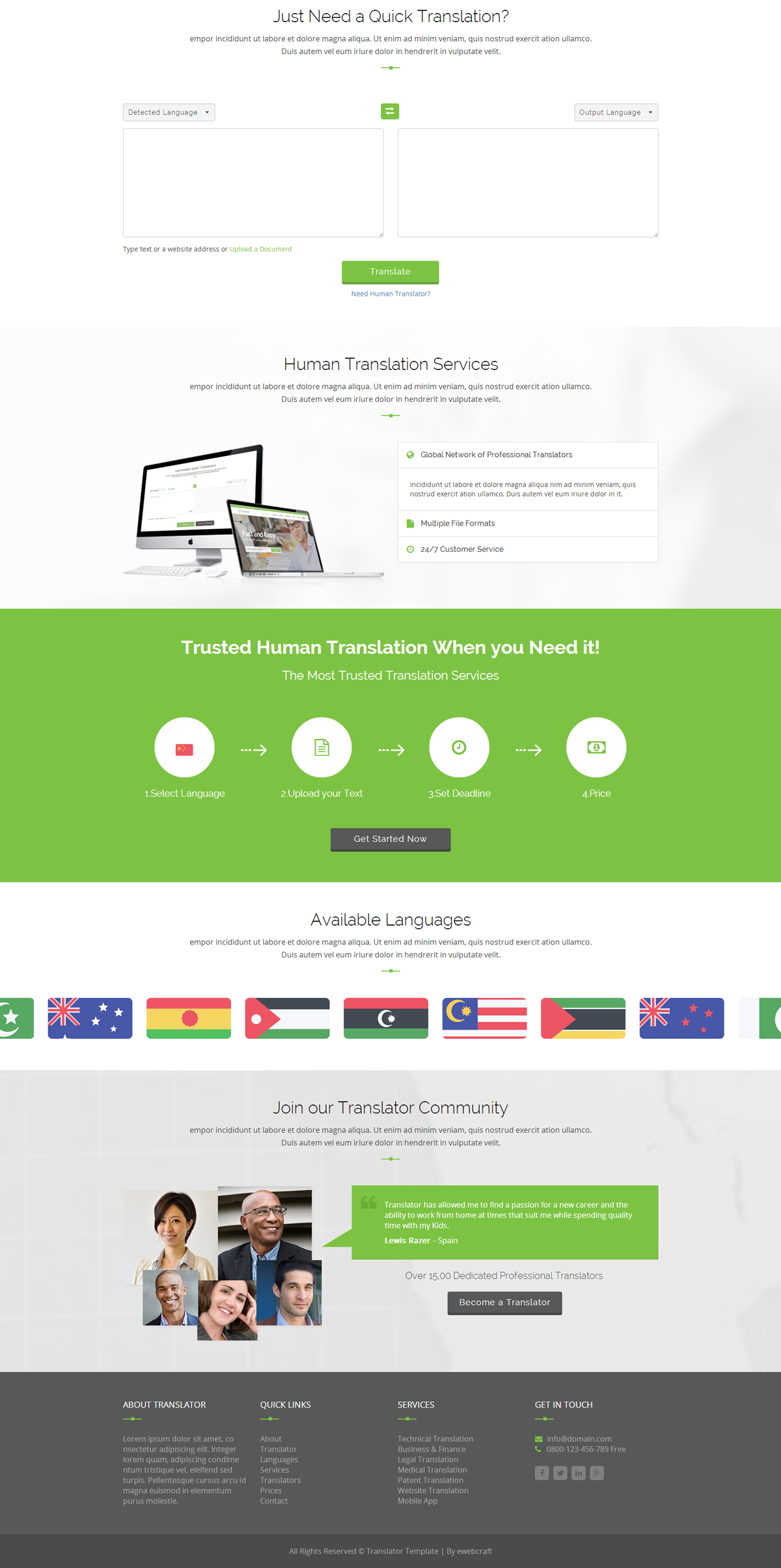 语言翻译服务HTML响应网站模板 - Translator3264