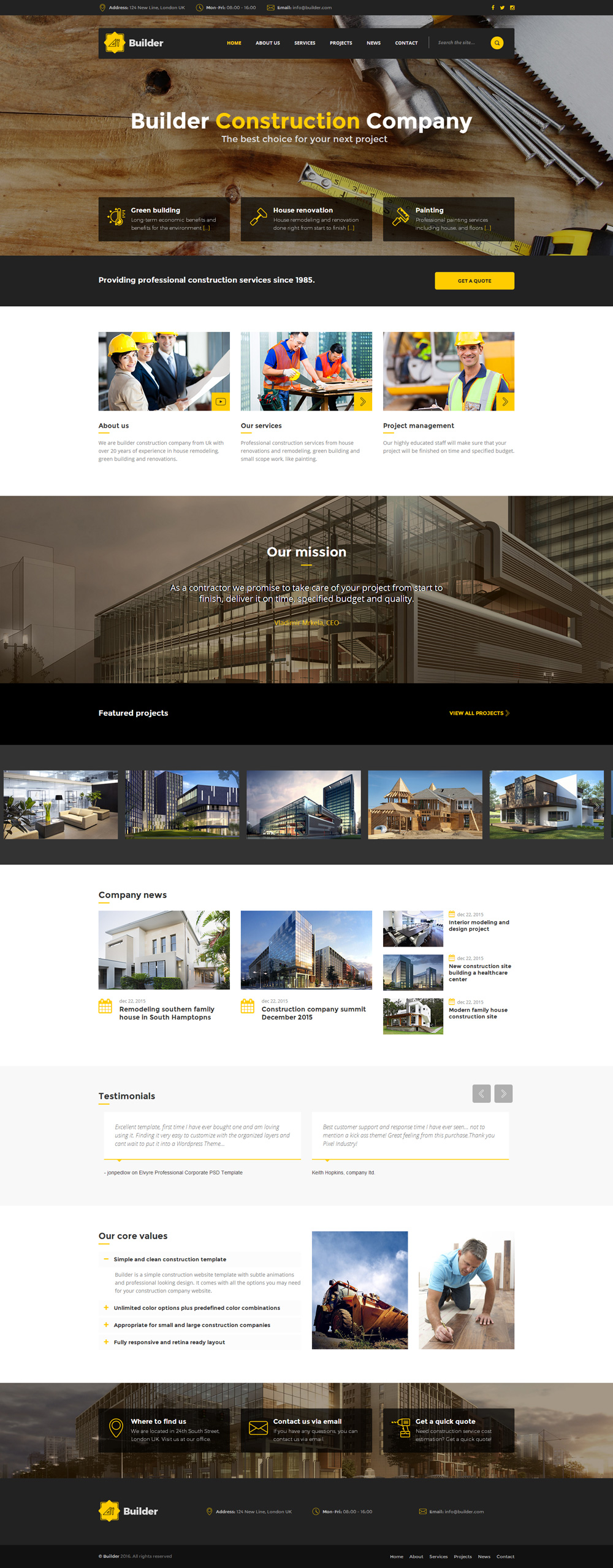 建筑公司html网站模板_黄颜色建筑公司Bootstrap网页模板 - Builder3405