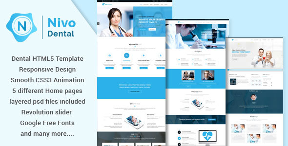 蓝色响应式医疗健康html模板_医院医疗机构html网站模板框架 - Nivodental3968
