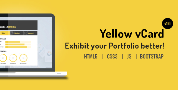 黃色HTML5個人簡歷模板Bootstrap設計師攝影師個人主頁模板UI4609