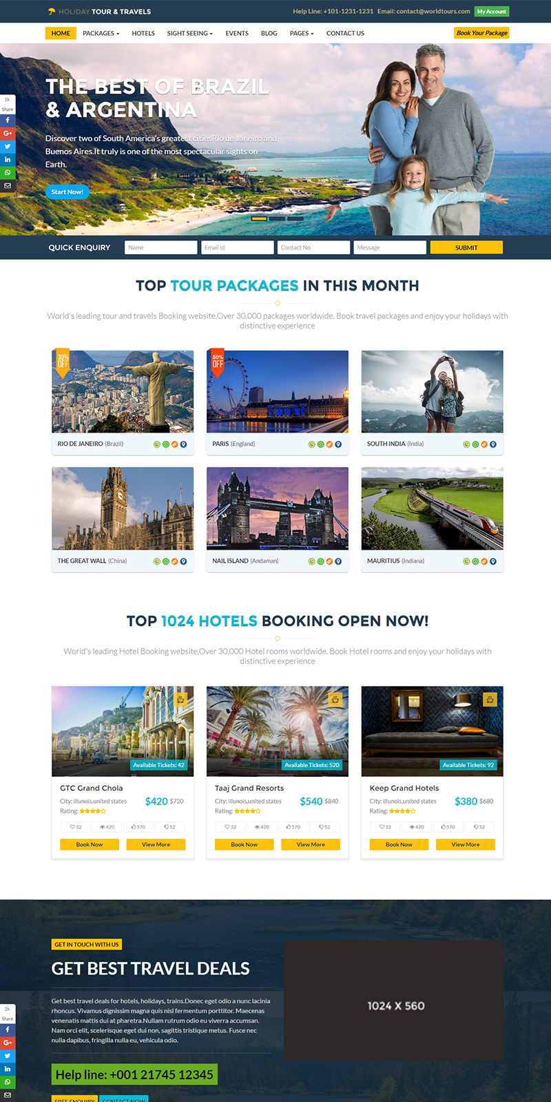 Bootstrap假日酒店网上预订模板和旅游网站订票HTML5响应模板4651