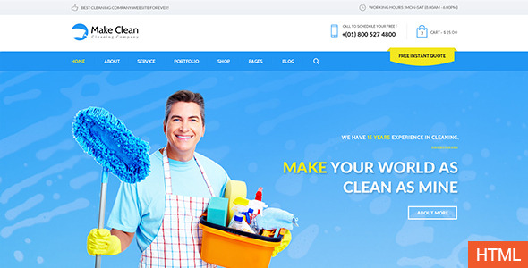 CSS3家政公司网站UI模板设计Bootstrap保洁公司官网PSD模板 - Make Clean4633