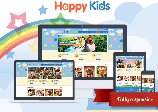 可爱的儿童网站HTML5模板_响应式幼儿园网站UI设计包含PSD - Happy Kids4724