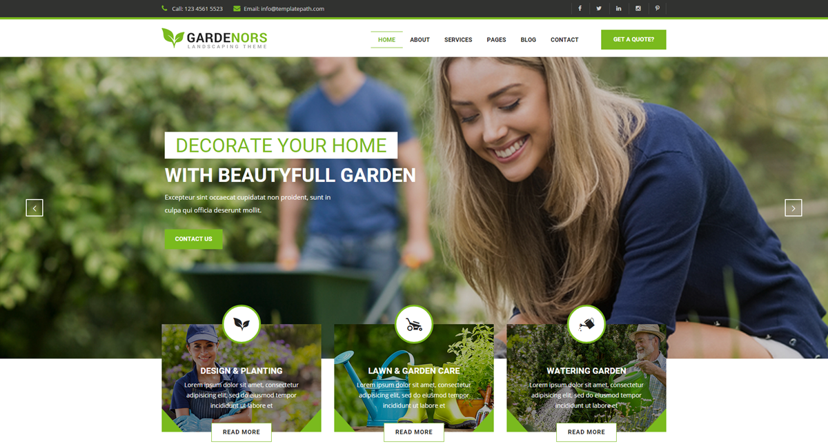 园艺和园林绿化服务HTML模板_响应式Bootstrap草坪服务模板 - Gardening4730