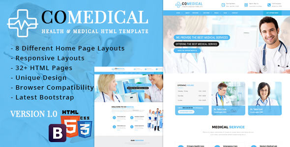 绿色专科医院网站HTML5模板兼容手机医疗健康Bootstrap模板 - CoMedical4757