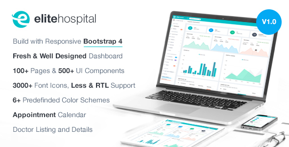高端HTML5和CSS3后台模板_通用Bootstrap4管理模板框架 - Elite Hospital4759