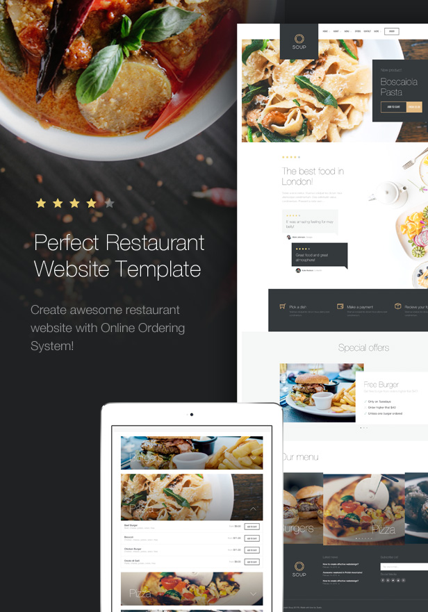 HTML5餐厅美食网站带在线下单订购系统模板_Css3在线订餐模板 - Soup4853