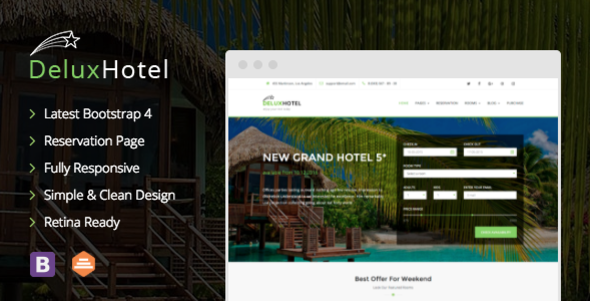 基于Bootstrap4框架酒店在线预订网站模板 - DeluxHotel4990