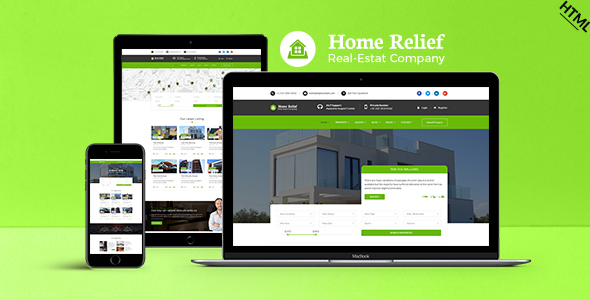 绿色Bootstrap响应式房产中介网站Html模板|HomeRelief5381