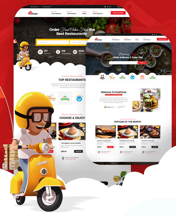 创意响应式美食外卖订餐平台网站Bootstrap模板6078