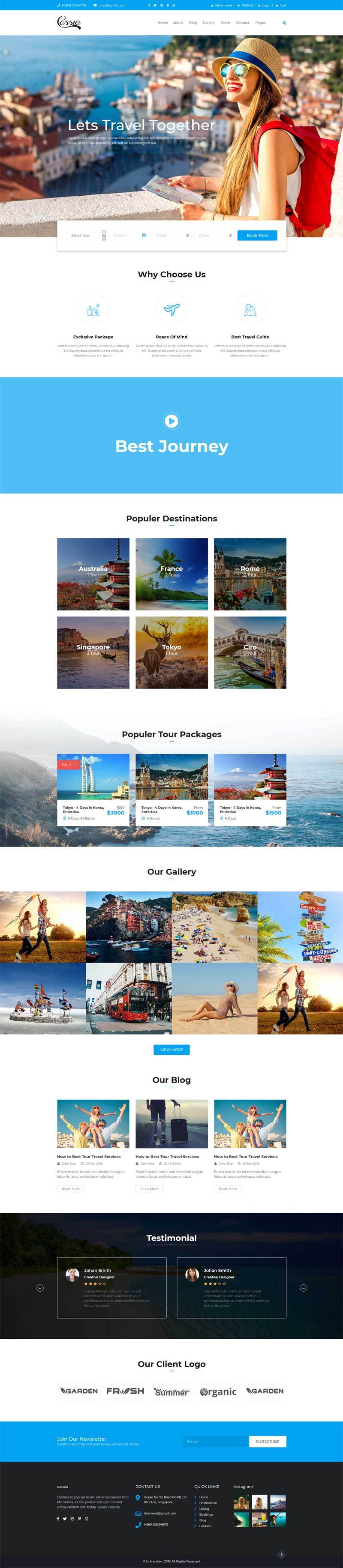 蓝色响应式设计旅行社组团网站Bootstrap模板6150