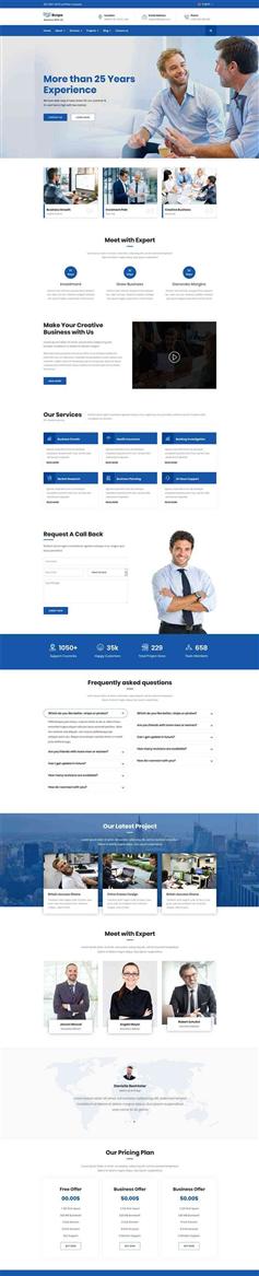 藍色大氣商業咨詢公司業務網站HTML模板