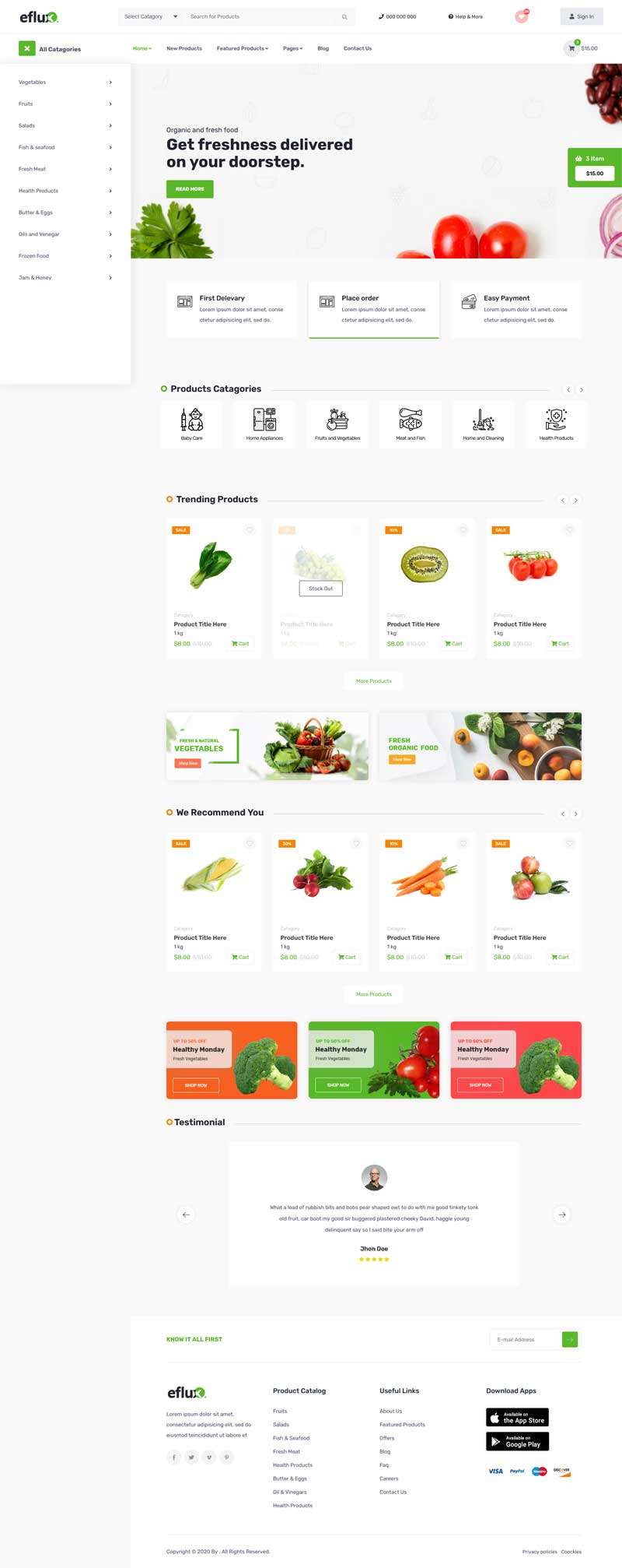 綠色農產品蔬菜水果電商網站模板7139