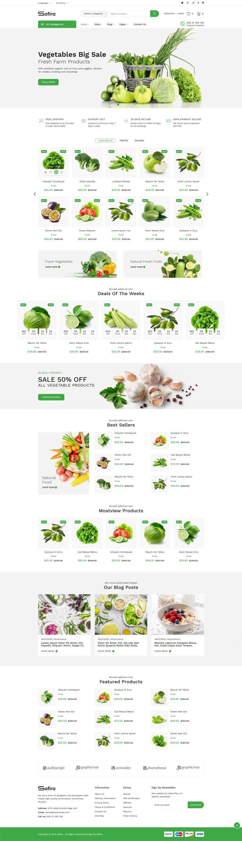绿色有机蔬菜外卖商城网页模板6523