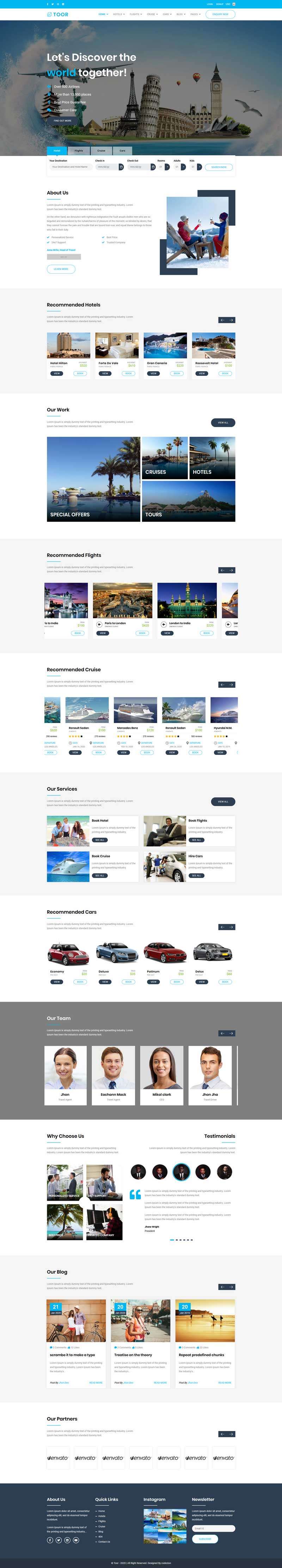 蓝色大气酒店旅游团预订网站HTML5模板6521