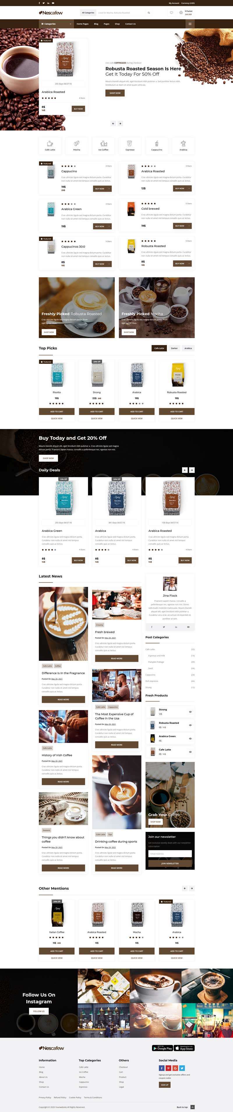 响应式咖啡店铺电商网站HTML模板6832