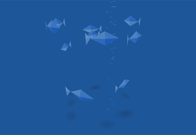 纯CSS3海底泡泡多角鱼动画特效7312