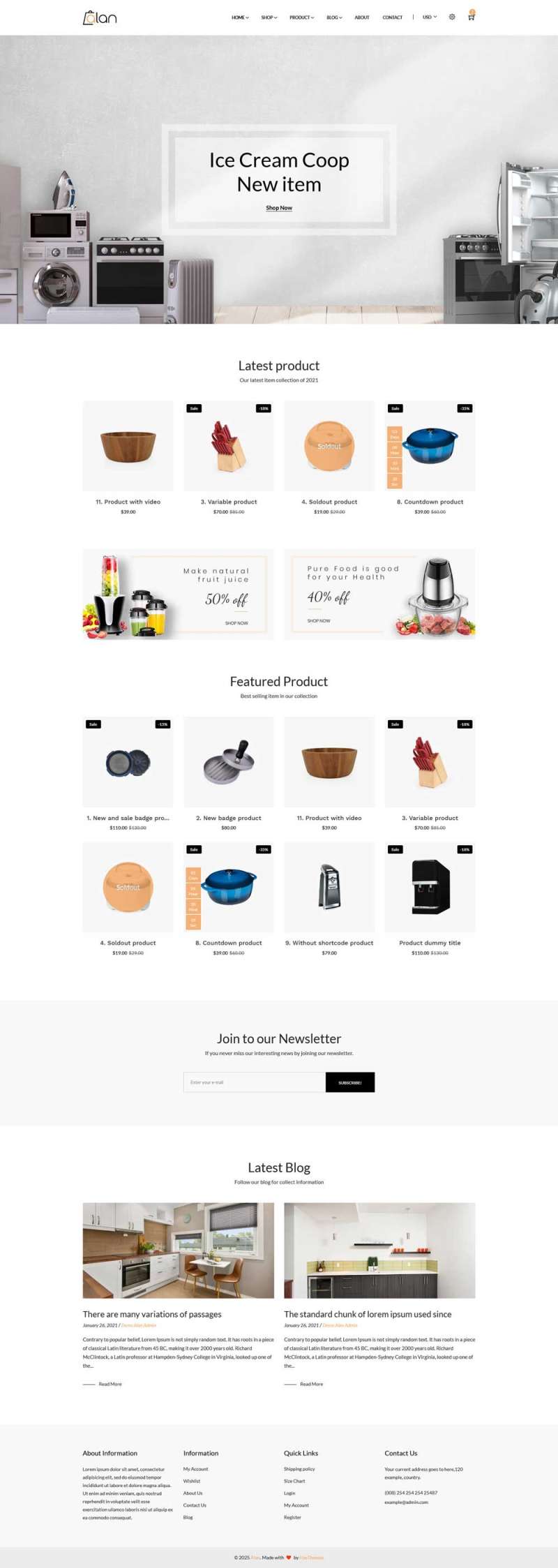 简洁的厨房用品电商网站模板7368