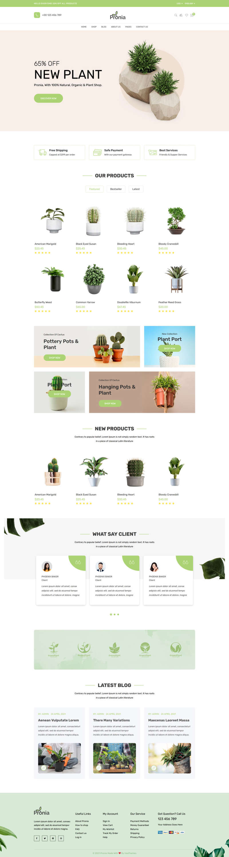 绿色的盆栽植物商城网页模板7520
