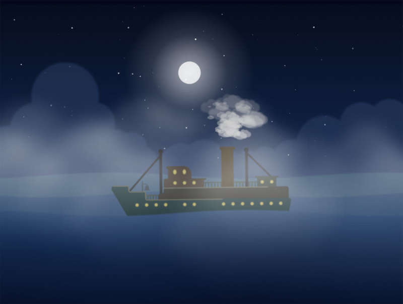 夜晚海上的轮船动画场景特效7561
