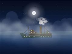 夜晚海上的轮船动画场景特效