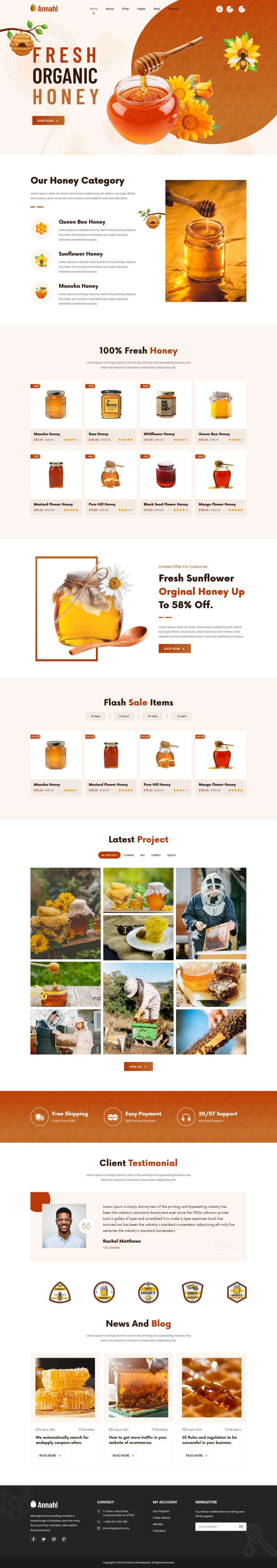有机蜂蜜店铺销售HTML5模板7678