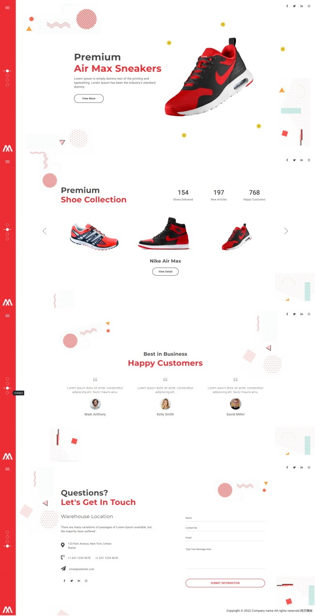 鞋類產品賣點展示HTML5網站模板8122