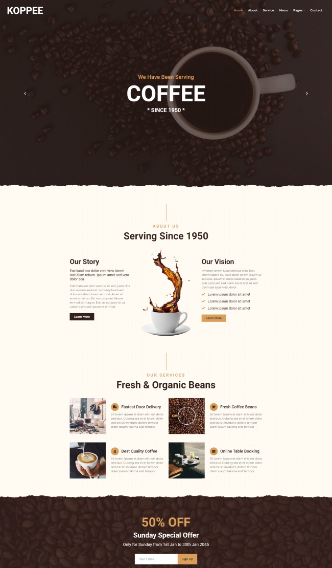 精美的咖啡店HTML5网站模板8170
