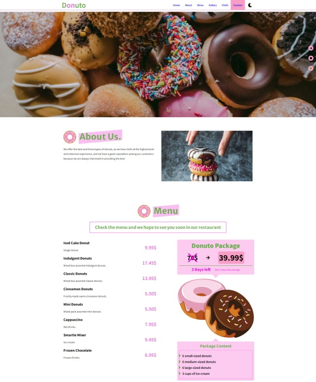 甜甜圈网上销售宣传网站模板8403