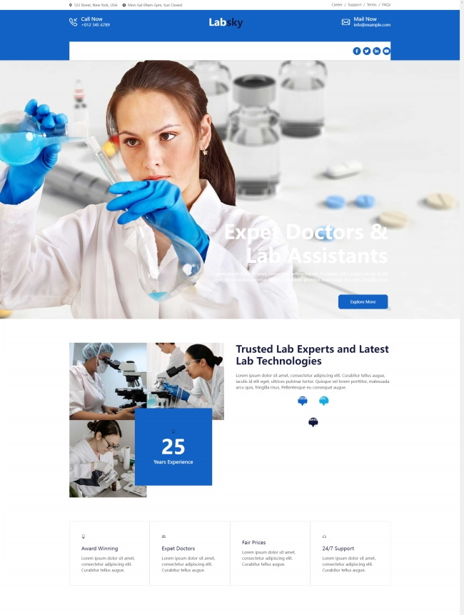 医学实验研究机构宣传网站模板8416